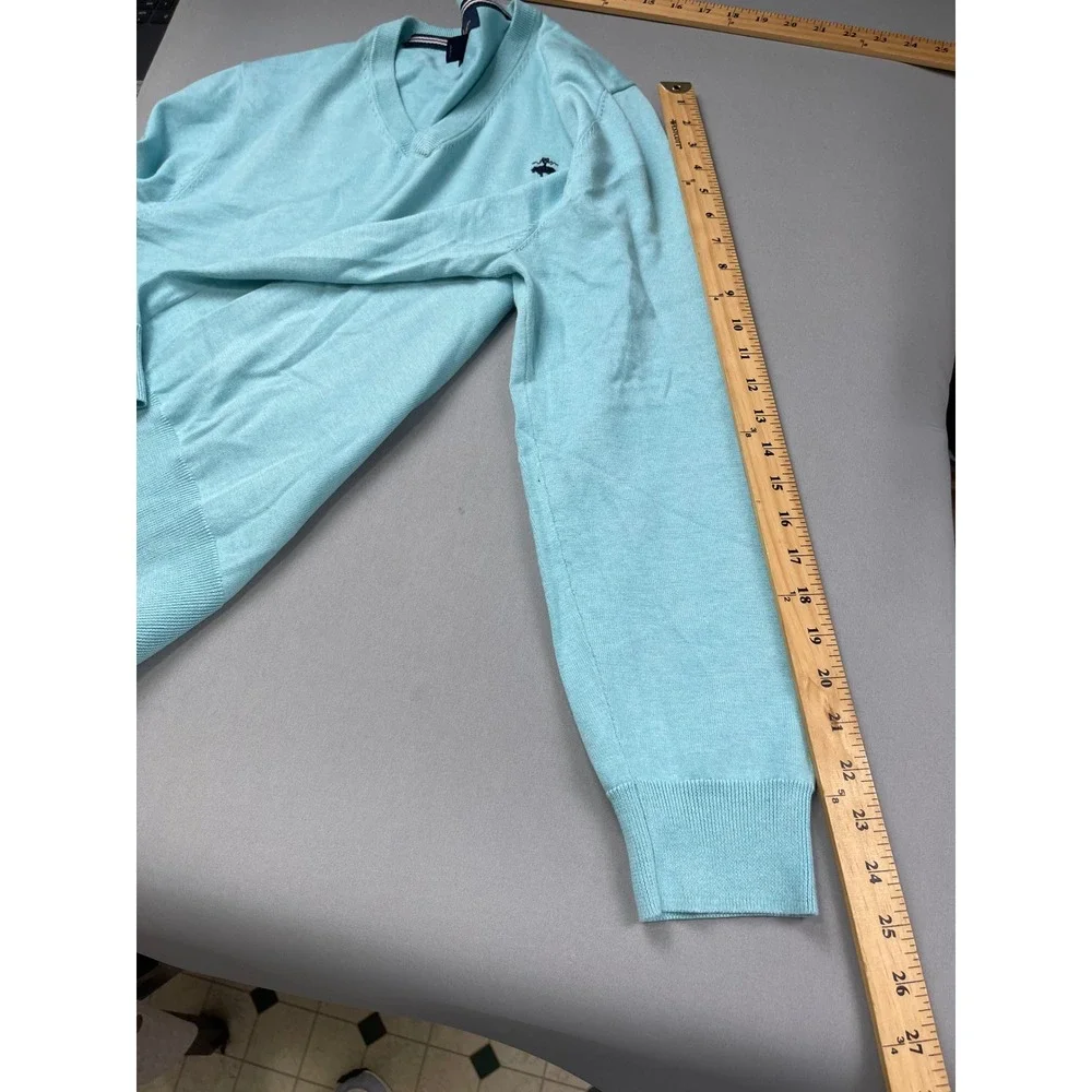 Brooks Brothers‎ Mens V-Neck Sweater Light Blue Supima Cotton Size M Logo Knit